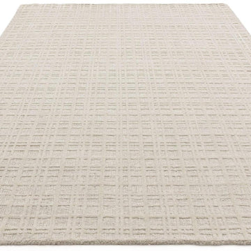 Thatch Modern Plain Geometric Grid Hand-Woven Textured Hi-Lo Ribbed Loop Pile Low-Profile Wool-Blend Ecru Ivory Rug-Asiatic Carpets-Rug Love - The Most Loved Rug Store